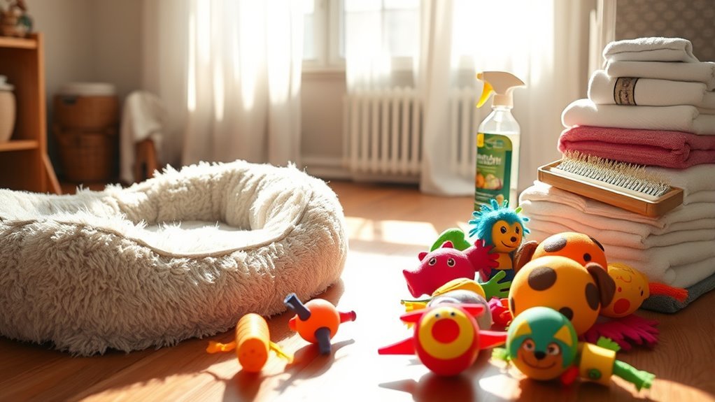 clean bedding and toys