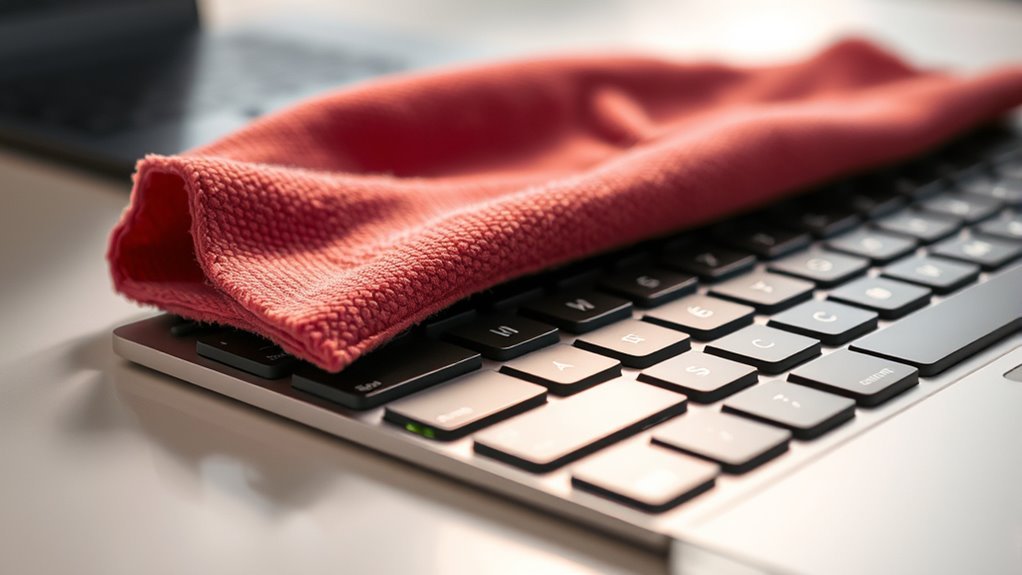 clean keyboard with microfiber cloth