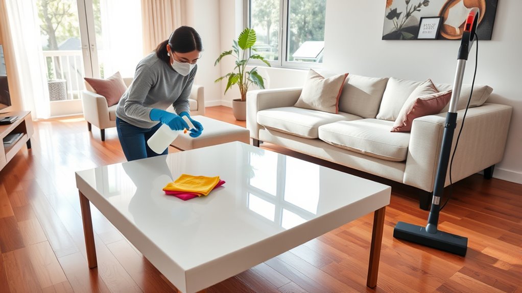 clean organize disinfect living room