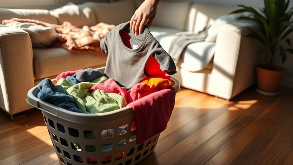 clear laundry from living room