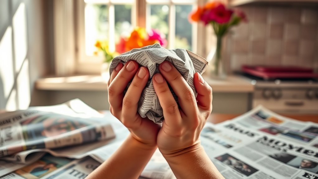 crumple newspapers for cleaning