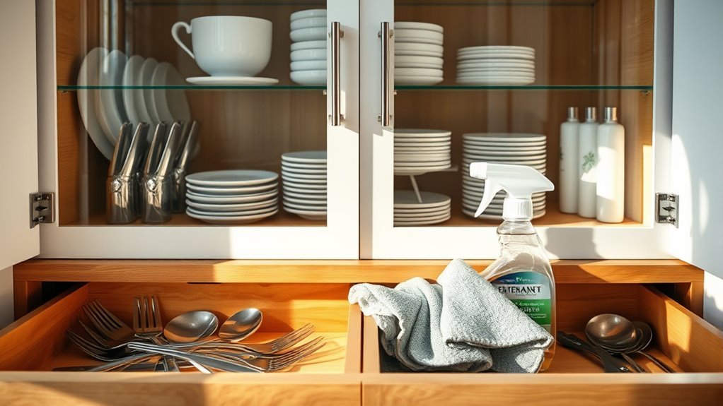 declutter and clean cabinets