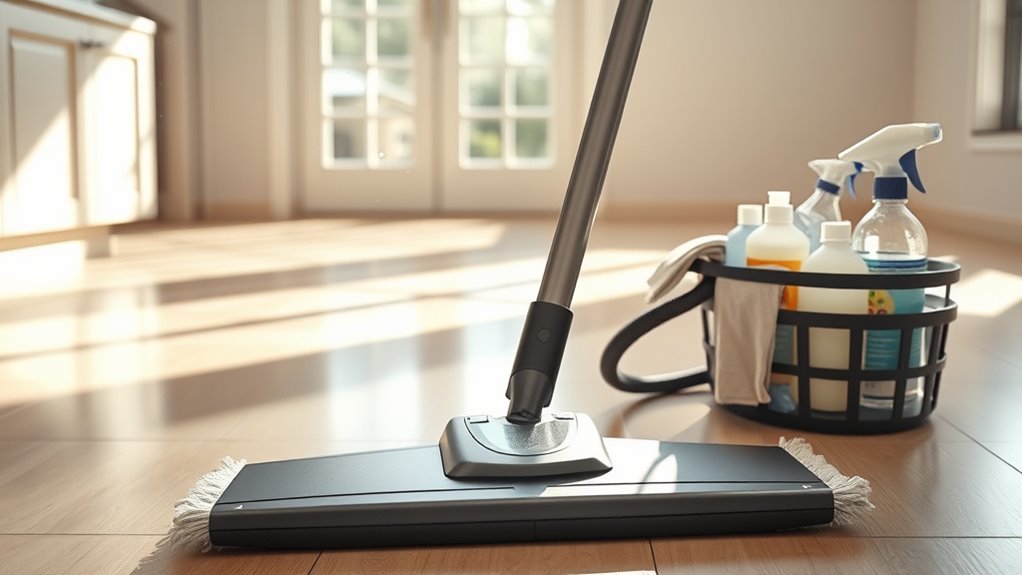 dusting and mopping floors