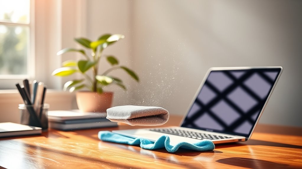 dusting office workspaces efficiently