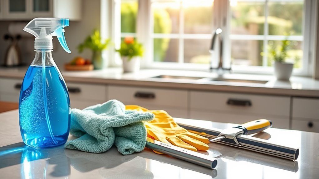 eco friendly cleaning supplies gathered