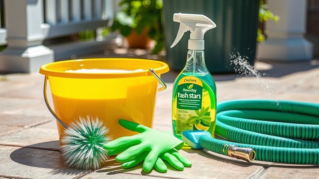 eco friendly cleaning supplies gathered