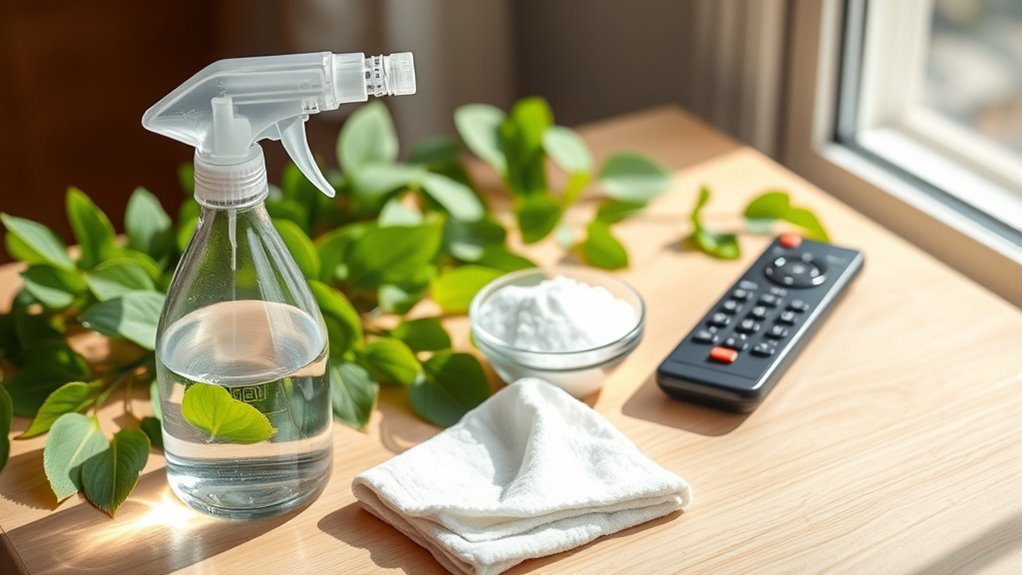 essential cleaning supplies gathered