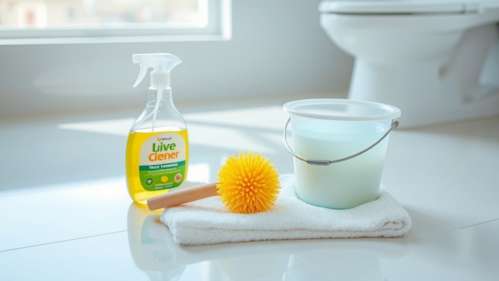 essential cleaning supplies gathered