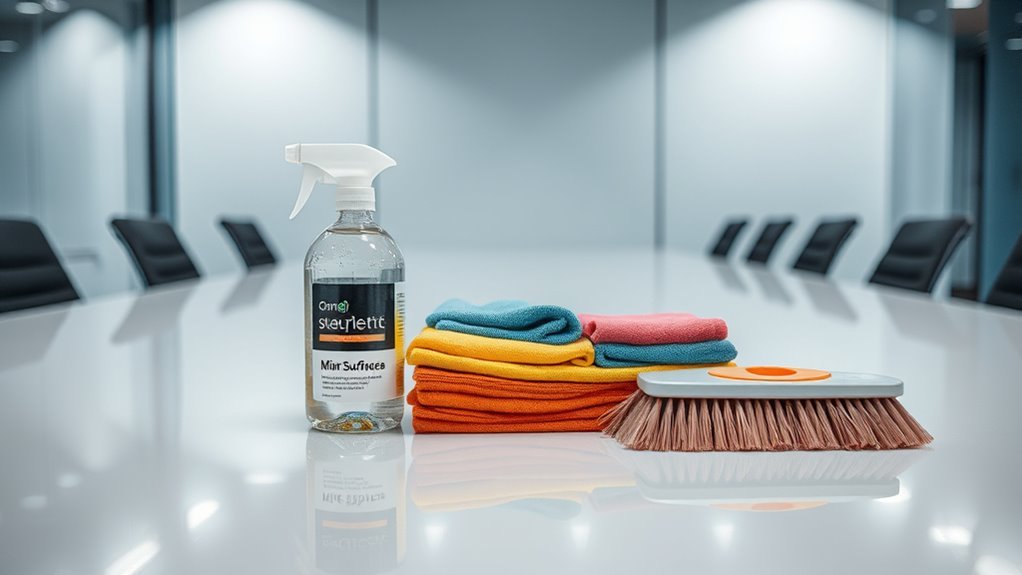 essential cleaning supplies gathered