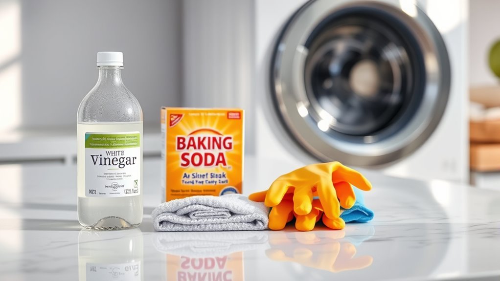 essential cleaning supplies gathered