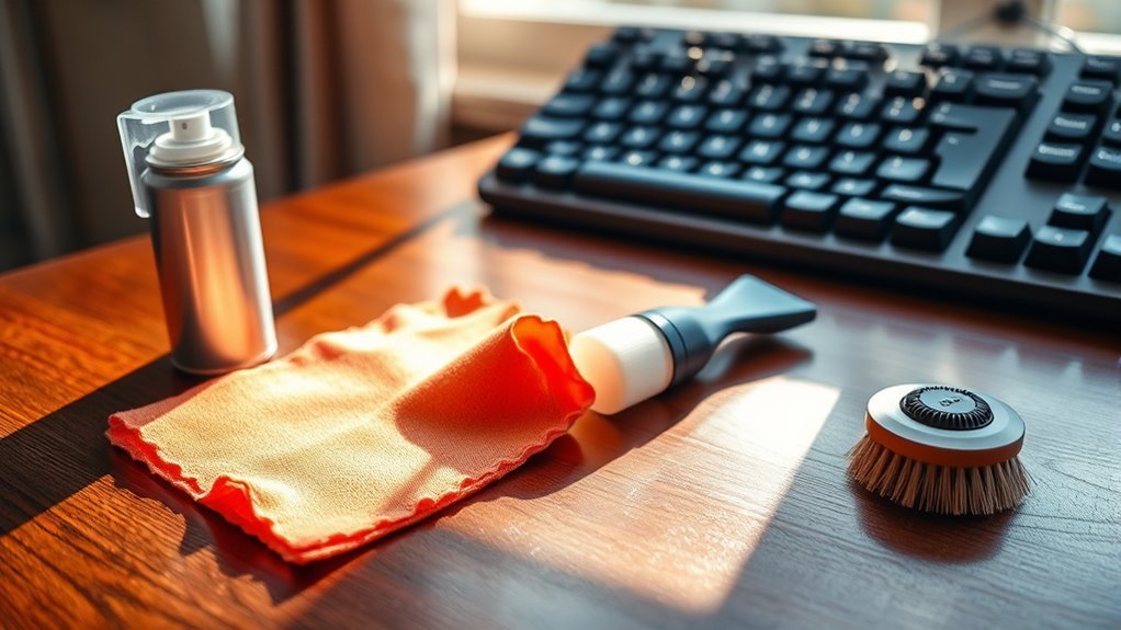 essential cleaning supplies gathered