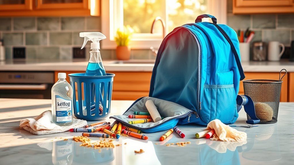 essential cleaning supplies gathered