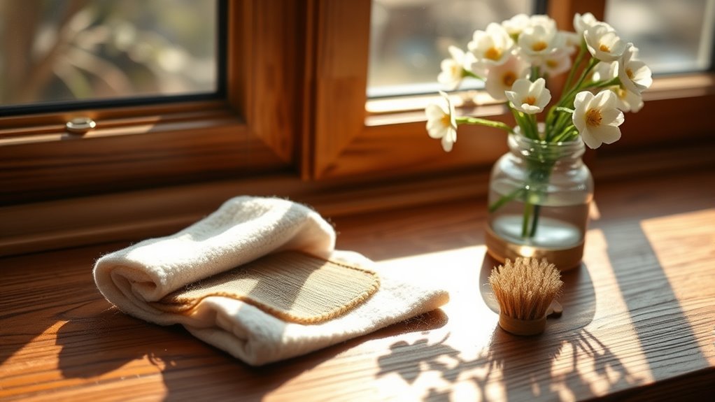 gentle wooden windowsill cleaning