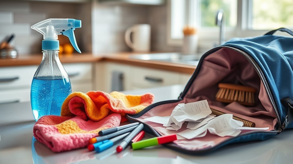 organized cleaning supplies preparation