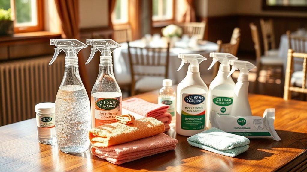 organized cleaning supplies ready