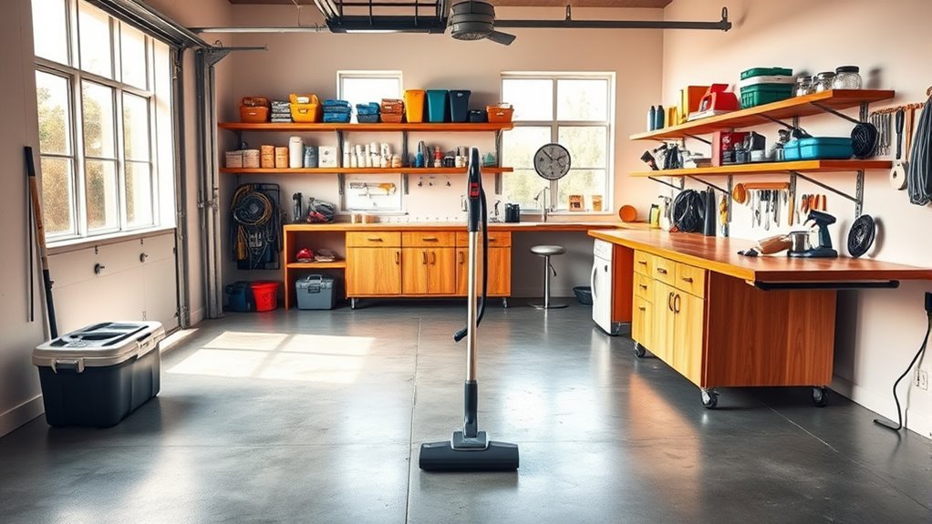 organized workspace cleaning garage