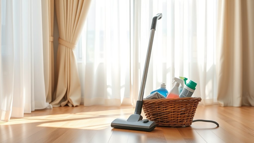 prepare curtains and flooring