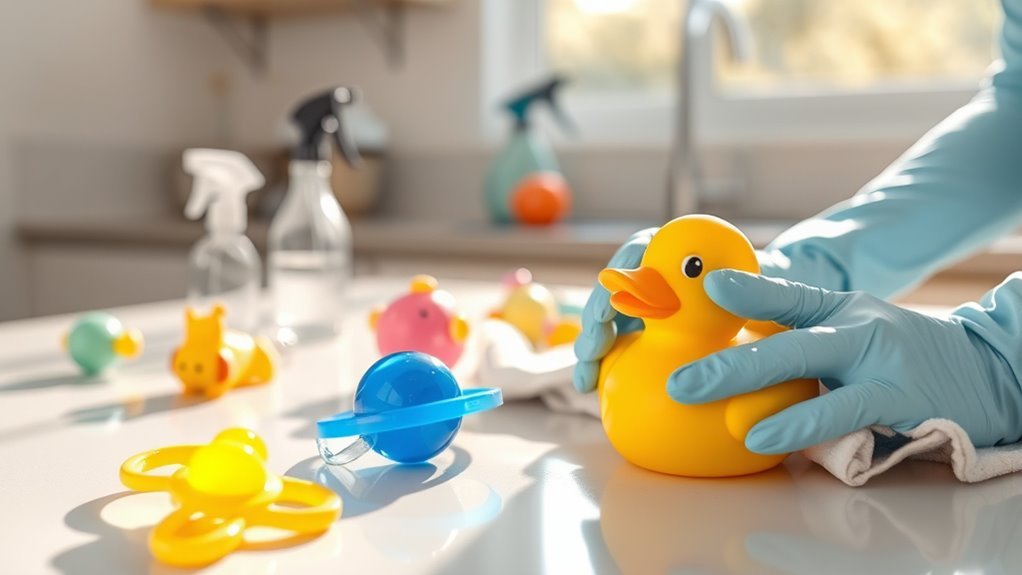 regularly disinfect baby items