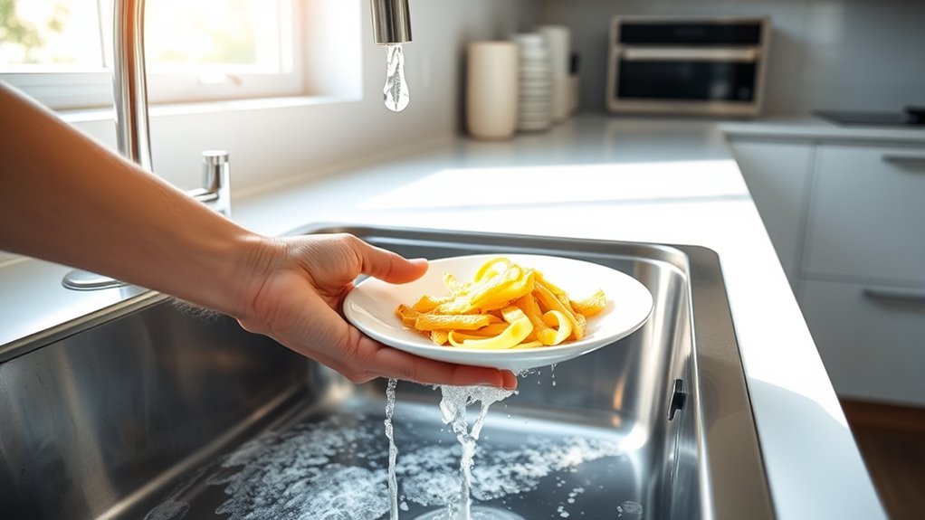 rinse food debris first