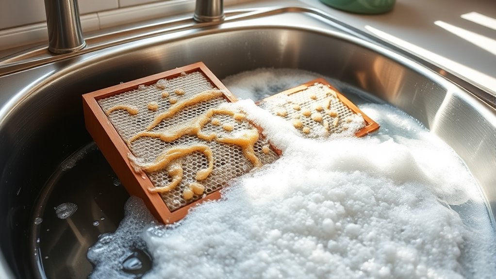 soak filters in soapy water