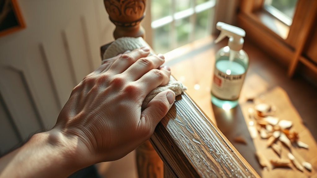 clean sticky wooden handrails
