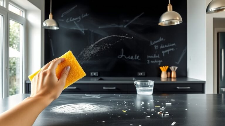 cleaning a chalkboard wall