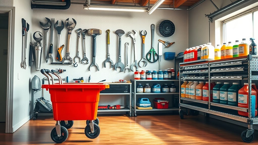 cleaning tools and chemicals