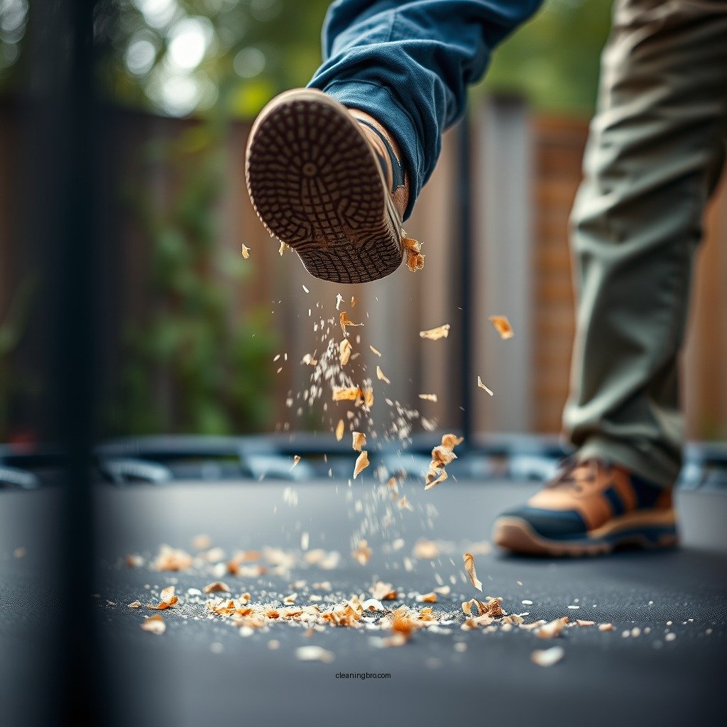 Remove Loose Debris - how to clean a trampoline pad