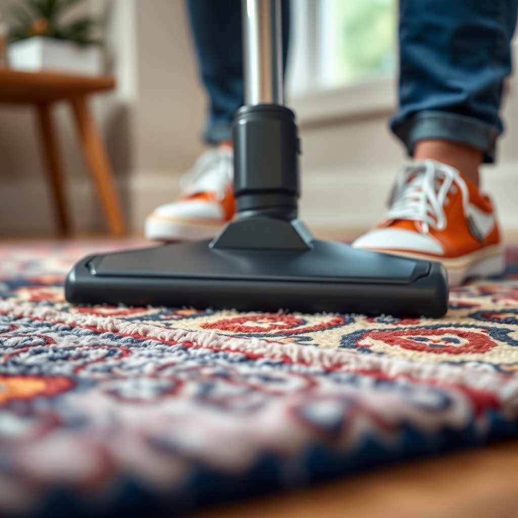Vacuum the Area Rug - how to clean an area rug on hardwood floor