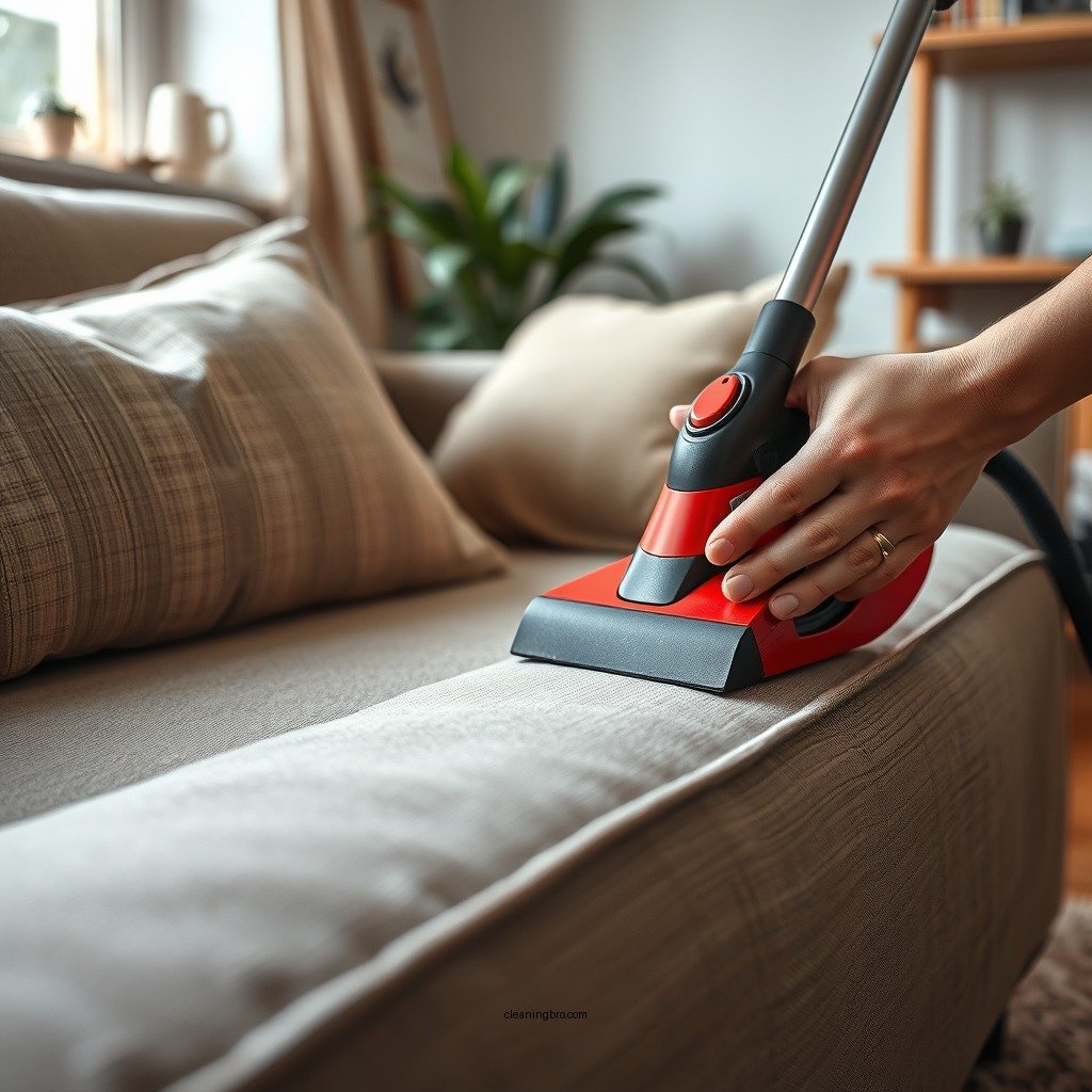 Vacuuming the Sofa - how to clean linen sofa