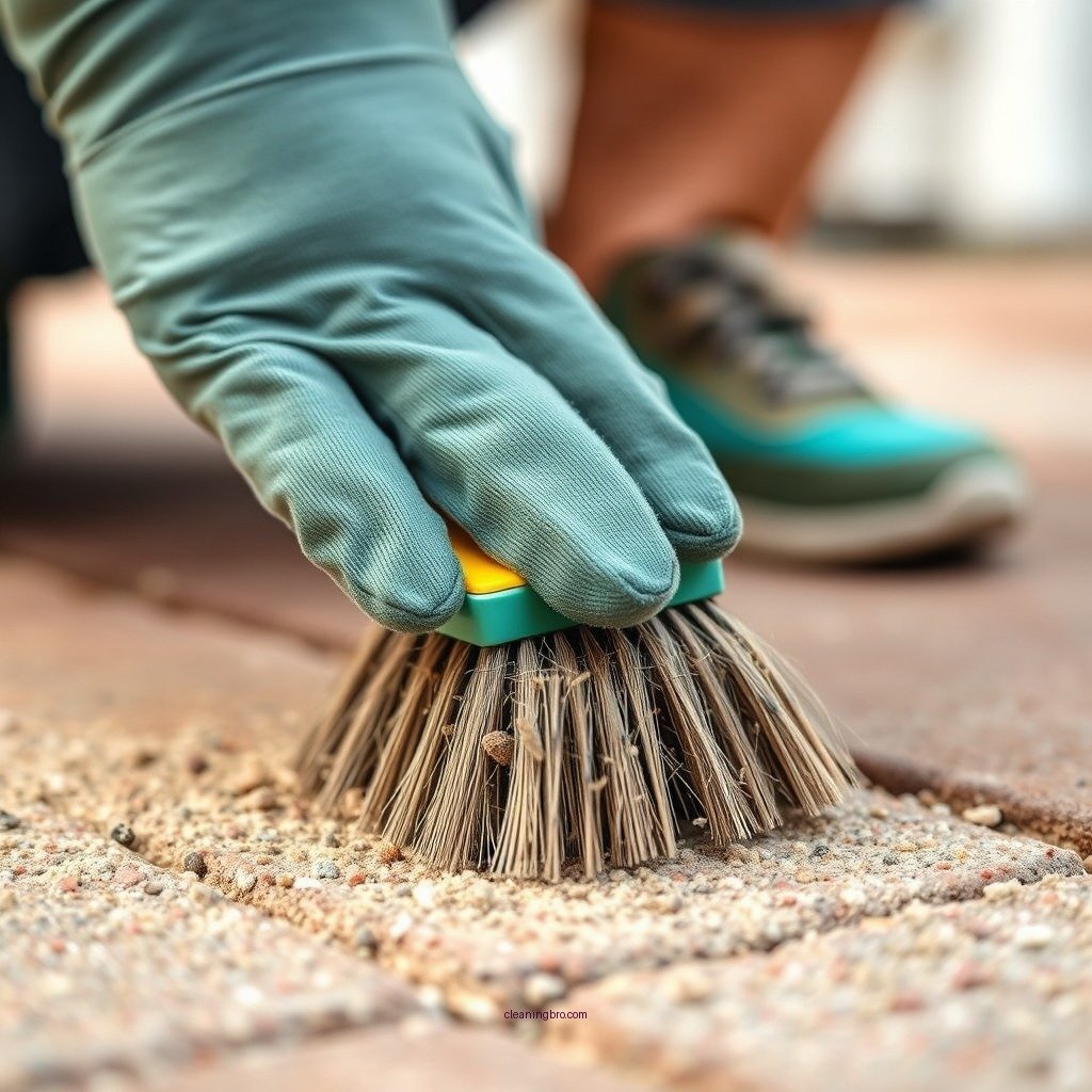 Scrub Gently with a Brush - how to clean patio pavers without removing sand