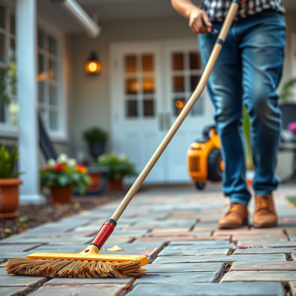 Use a Broom or Leaf Blower - how to clean patio pavers without removing sand