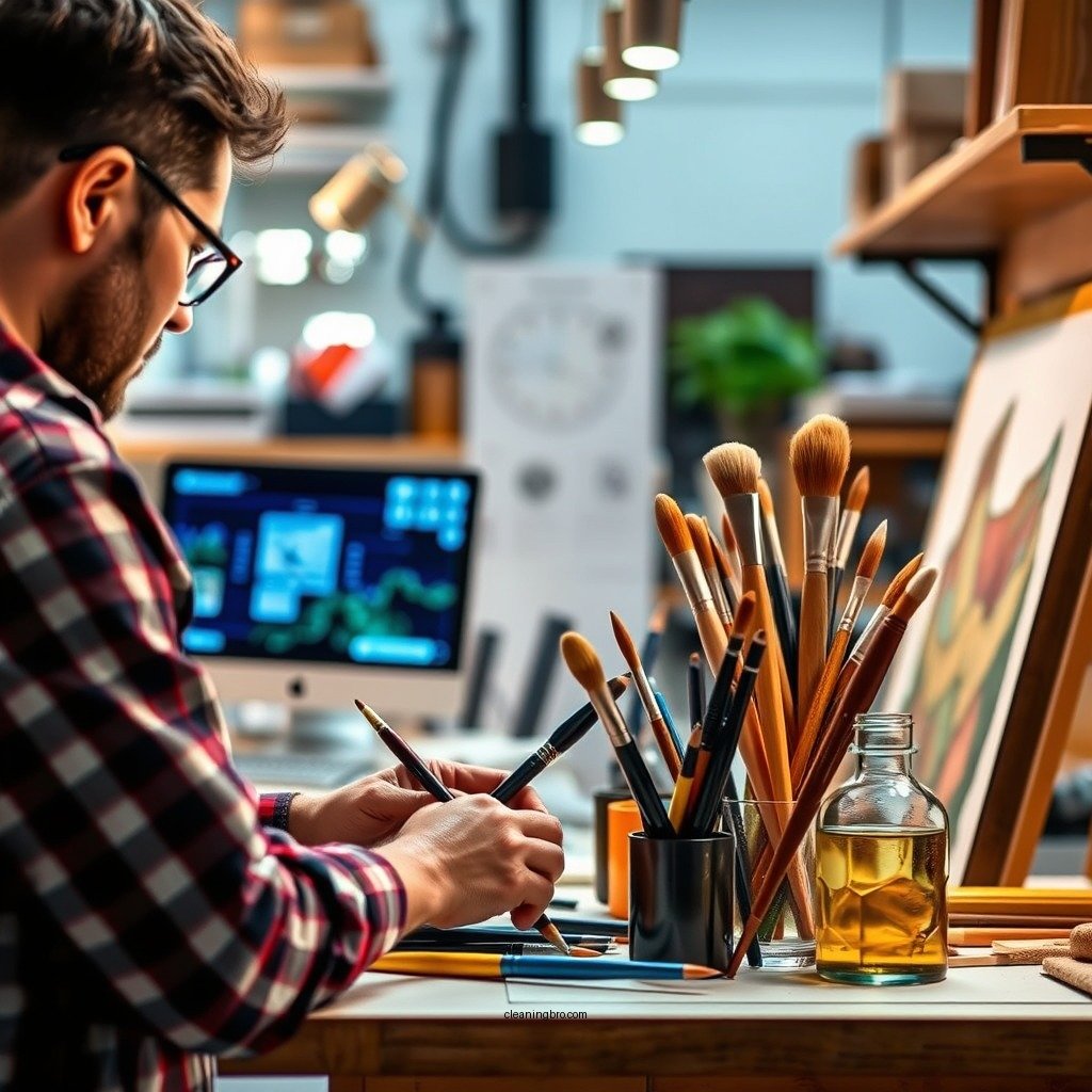 Essential Supplies for Cleaning - how to clean the oil paint brushes