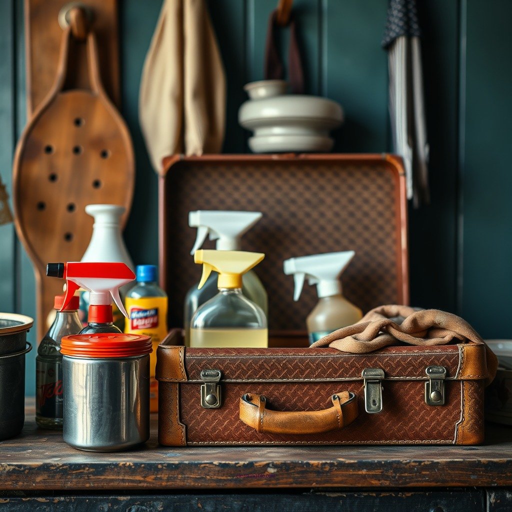 Gathering Cleaning Supplies - how to clean vintage suitcase